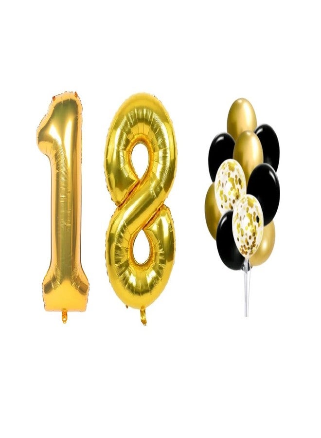 FI - FLICK IN 28 pcs 18th Birthday Decorations for Boys 18 Birthday Decorations for Girls Kit Metallic Confetti Balloons Bunches Number 18 Foil Balloon Decoration for Bday (Pack of 28,Gold & Black) - Image 3